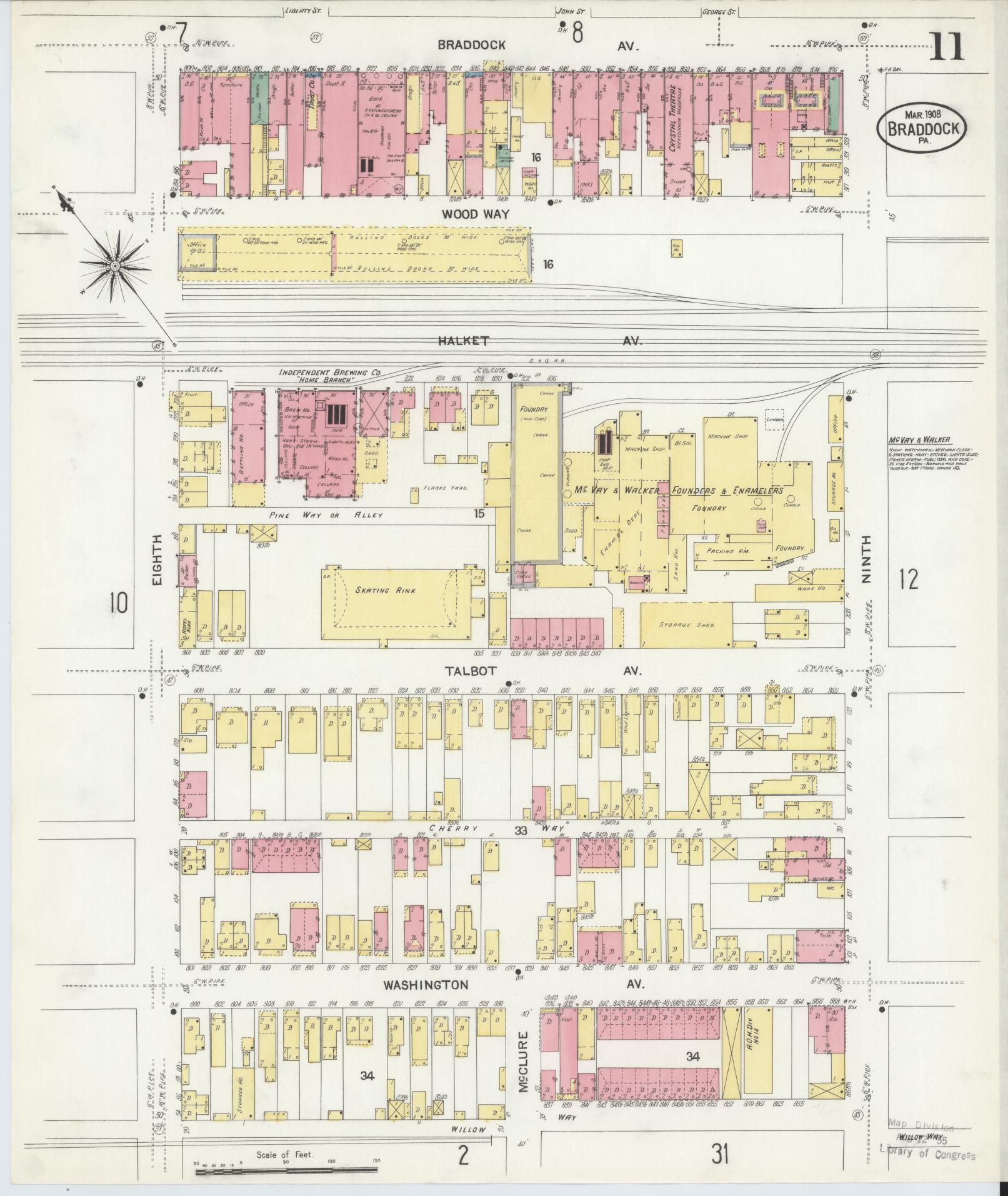 Sanborn Fire Insurance Map from Braddock, Allegheny County, Pennsylvania (1908), Sheet #0011 - Historic Sanborn Fire Insurance Map Print, vintage old map wall art, antique decor, genealogy gift, Pennsylvania Pennsylvania map