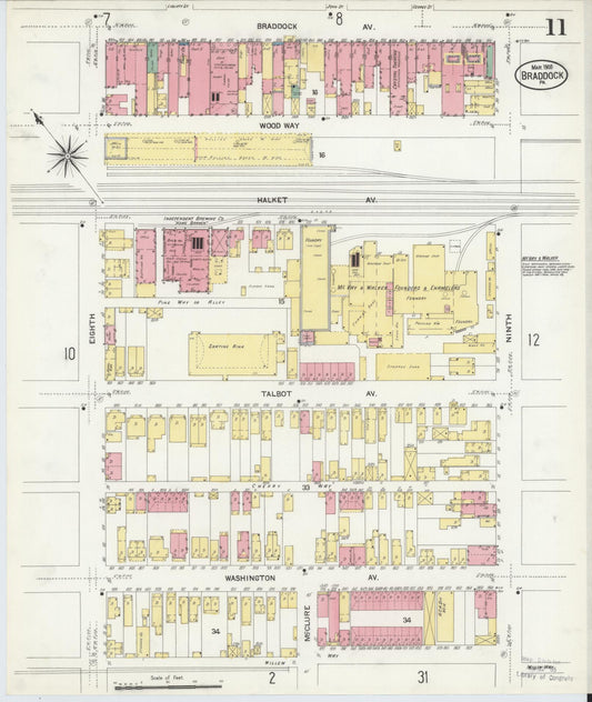 Sanborn Fire Insurance Map from Braddock, Allegheny County, Pennsylvania (1908), Sheet #0011 - Historic Sanborn Fire Insurance Map Print, vintage old map wall art, antique decor, genealogy gift, Pennsylvania Pennsylvania map