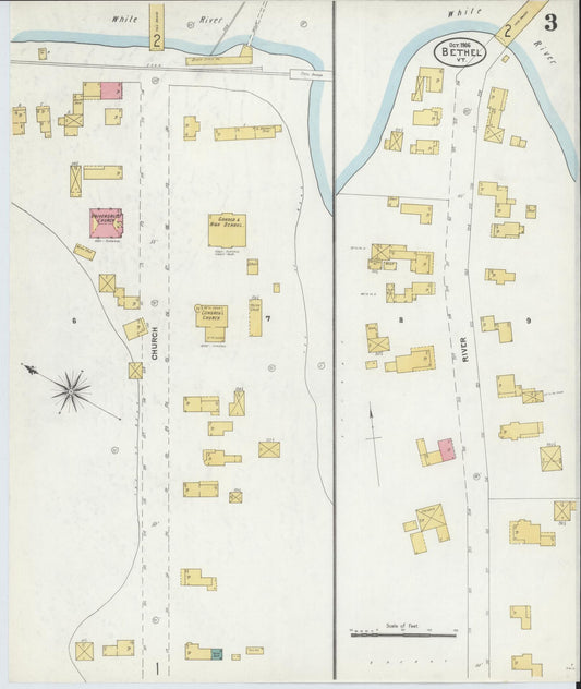 Sanborn Fire Insurance Map from Bethel, Windsor County, Vermont (1906), Sheet #0003 - Historic Sanborn Fire Insurance Map Print, vintage old map wall art, antique decor, genealogy gift, Vermont Vermont map