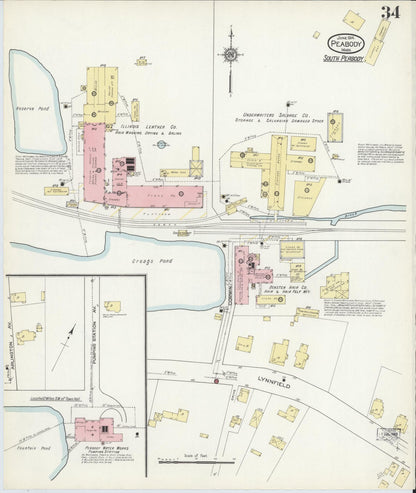 Sanborn Fire Insurance Map from Peabody, Essex County, Massachusetts (1914), Sheet #0034 - Historic Sanborn Fire Insurance Map Print, vintage old map wall art, antique decor, genealogy gift, Massachusetts Massachusetts map