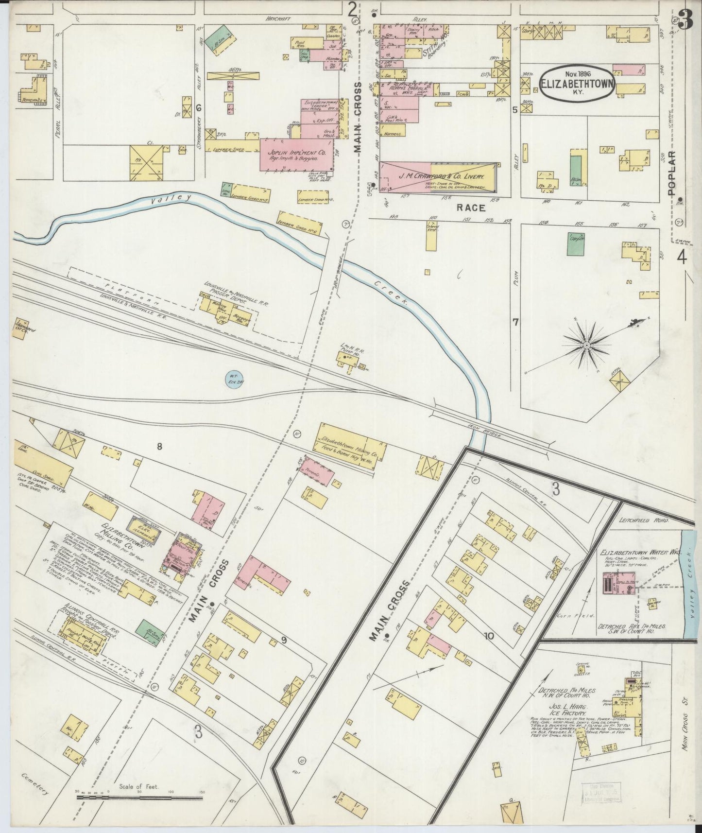 Sanborn Fire Insurance Map from Elizabethtown, Hardin County, Kentucky (1896), Sheet #0003 - Historic Sanborn Fire Insurance Map Print, vintage old map wall art, antique decor, genealogy gift, Kentucky Kentucky map