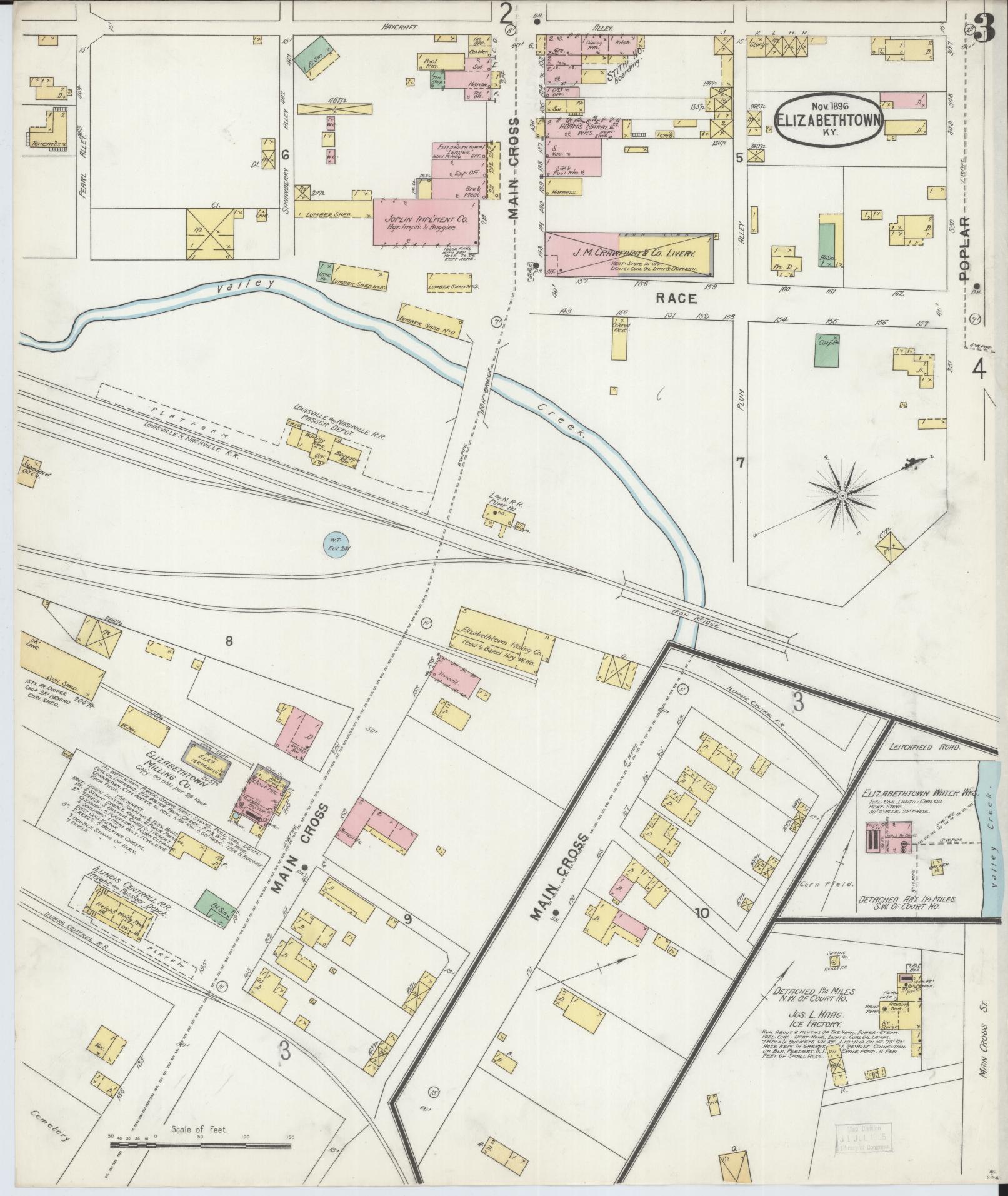 Sanborn Fire Insurance Map from Elizabethtown, Hardin County, Kentucky (1896), Sheet #0003 - Historic Sanborn Fire Insurance Map Print, vintage old map wall art, antique decor, genealogy gift, Kentucky Kentucky map