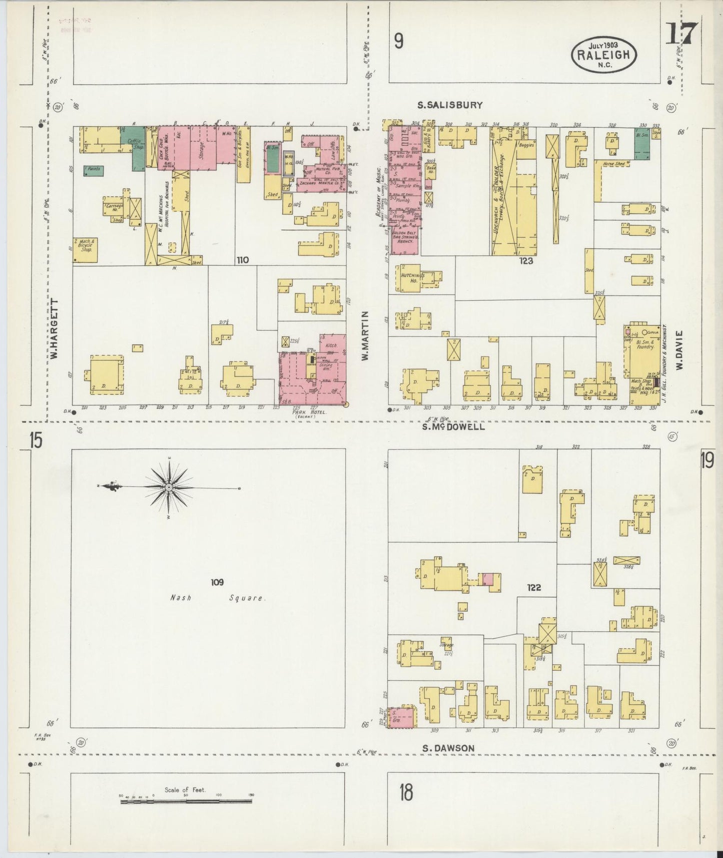 Sanborn Fire Insurance Map from Raleigh, Wake County, North Carolina (1903), Sheet #0017 - Complete Map Set gallery image, historic Sanborn map, vintage wall art, North Carolina North Carolina