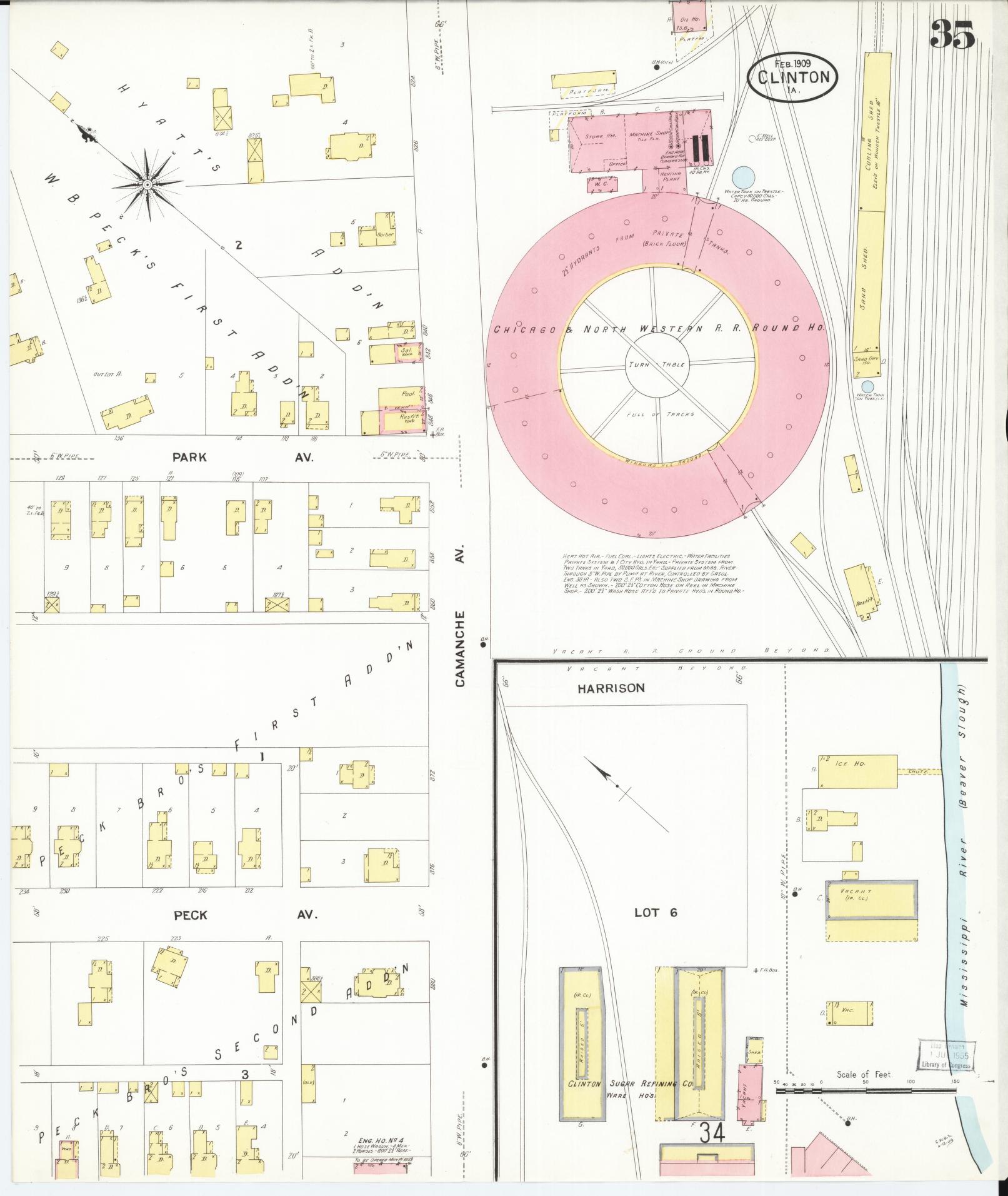 Sanborn Fire Insurance Map from Clinton, Clinton County, Iowa (1909), Sheet #0035 - Historic Sanborn Fire Insurance Map Print, vintage old map wall art