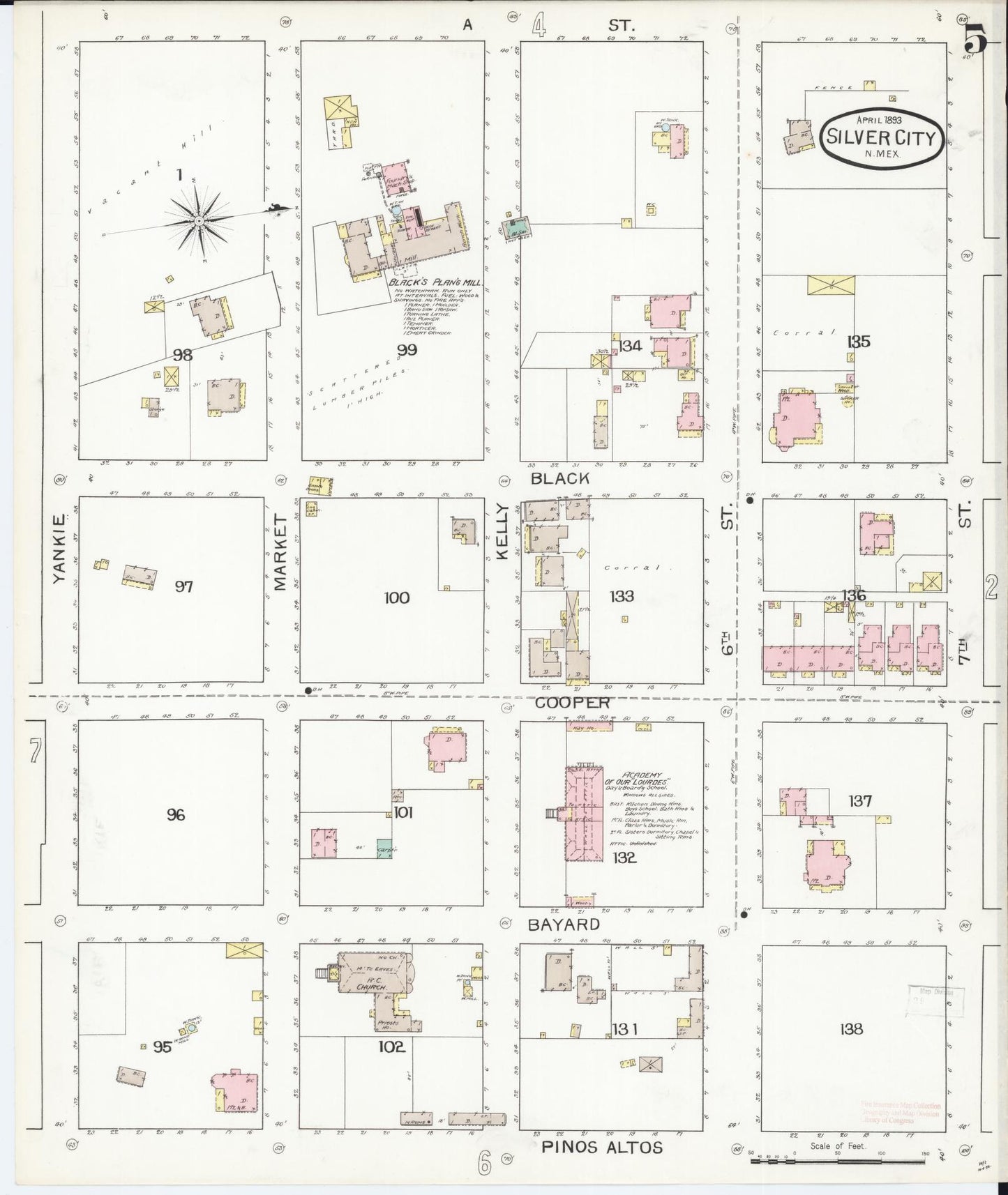 Sanborn Fire Insurance Map from Silver City, Grant County, New Mexico (1893), Sheet #0005 - Complete Map Set gallery image, historic Sanborn map, vintage wall art, New Mexico New Mexico