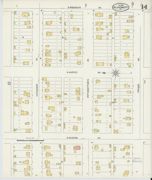 Sanborn Fire Insurance Map from Oklahoma City, Oklahoma County, Oklahoma (1898), Sheet #0014 - Historic Sanborn Fire Insurance Map Print, vintage old map wall art, antique decor, genealogy gift, Oklahoma City Oklahoma map