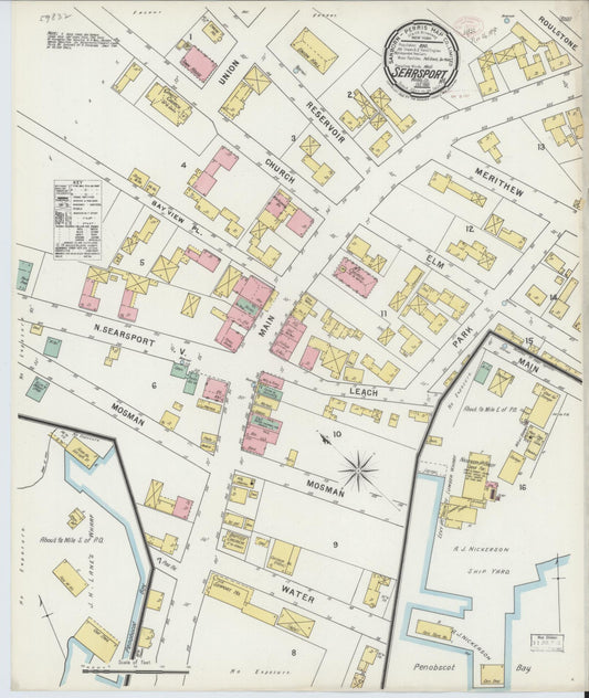 Sanborn Fire Insurance Map from Searsport, Waldo County, Maine (1895), Sheet #0001 - Historic Sanborn Fire Insurance Map Print, vintage old map wall art, antique decor, genealogy gift, Maine Maine map