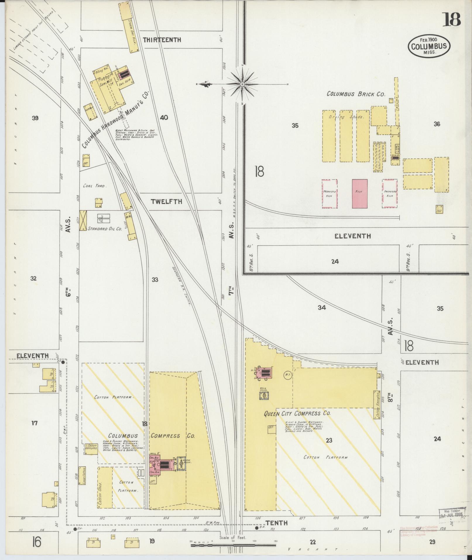 Sanborn Fire Insurance Map from Columbus, Lowndes County, Mississippi (1900), Sheet #0018 - Complete Map Set gallery image, historic Sanborn map, vintage wall art, Mississippi Mississippi