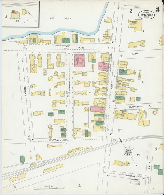 Sanborn Fire Insurance Map from Pittsfield, Somerset County, Maine (1901), Sheet #0003 - Historic Sanborn Fire Insurance Map Print, vintage old map wall art, antique decor, genealogy gift, Maine Maine map