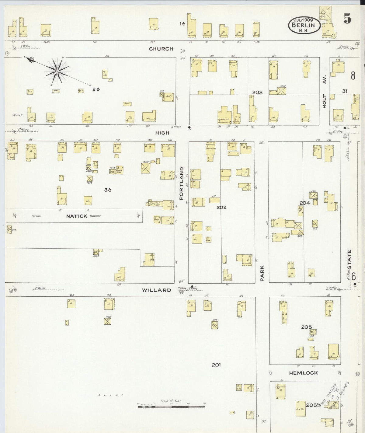 Sanborn Fire Insurance Map from Berlin, Coos County, New Hampshire (1909), Sheet #0005 - Complete Map Set gallery image, historic Sanborn map, vintage wall art, New Hampshire New Hampshire