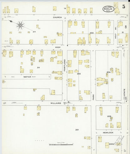 Sanborn Fire Insurance Map from Berlin, Coos County, New Hampshire (1909), Sheet #0005 - Complete Map Set gallery image, historic Sanborn map, vintage wall art, New Hampshire New Hampshire