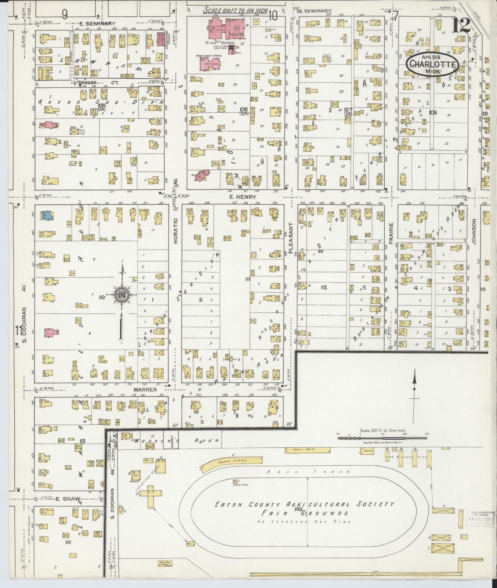 Sanborn Fire Insurance Map from Charlotte, Eaton County, Michigan (1918), Sheet #0012 - Complete Map Set gallery image, historic Sanborn map, vintage wall art, Michigan Michigan