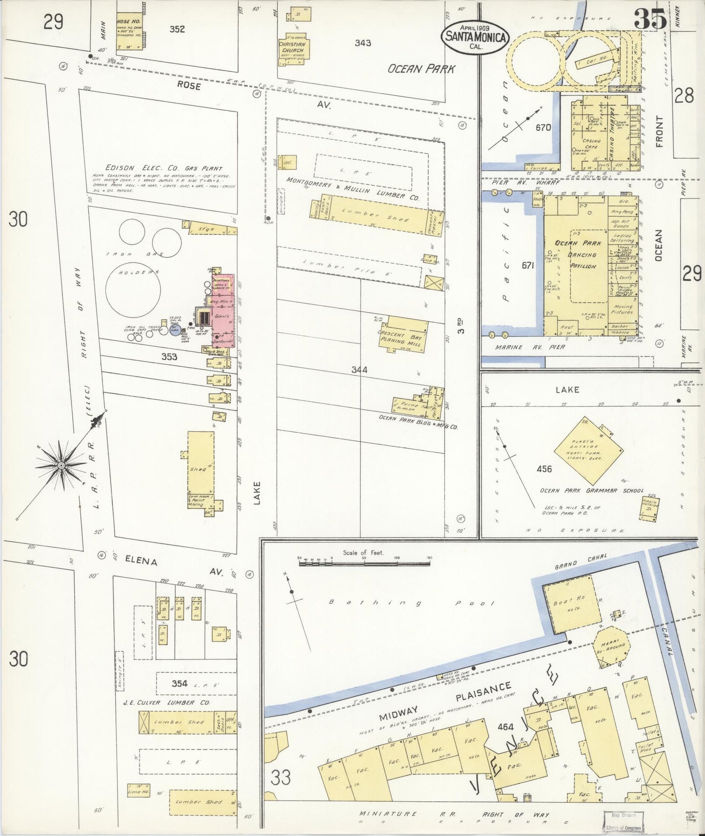 Sanborn Fire Insurance Map from Santa Monica, Los Angeles County, California (1909), Sheet #0035 - Complete Map Set gallery image, historic Sanborn map, vintage wall art, California California