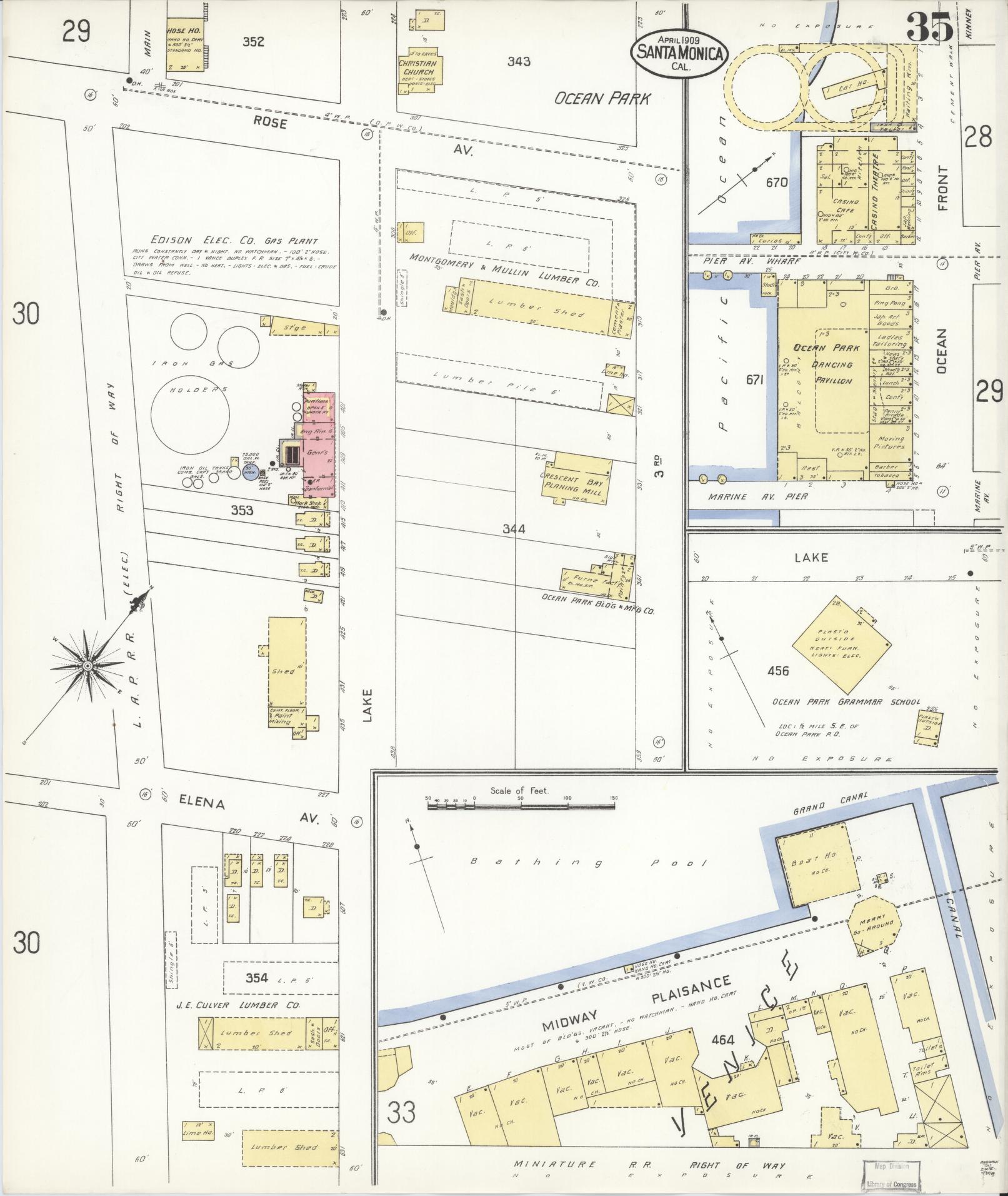 Sanborn Fire Insurance Map from Santa Monica, Los Angeles County, California (1909), Sheet #0035 - Complete Map Set gallery image, historic Sanborn map, vintage wall art, California California
