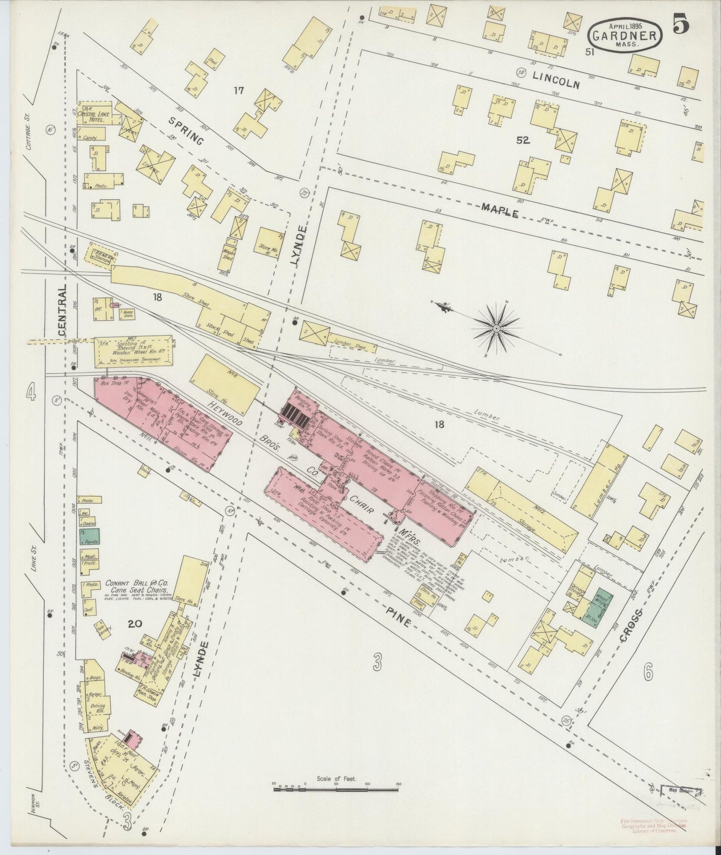 Sanborn Fire Insurance Map from Gardner, Worcester County, Massachusetts (1895), Sheet #0005 - Complete Map Set gallery image, historic Sanborn map, vintage wall art, Massachusetts Massachusetts