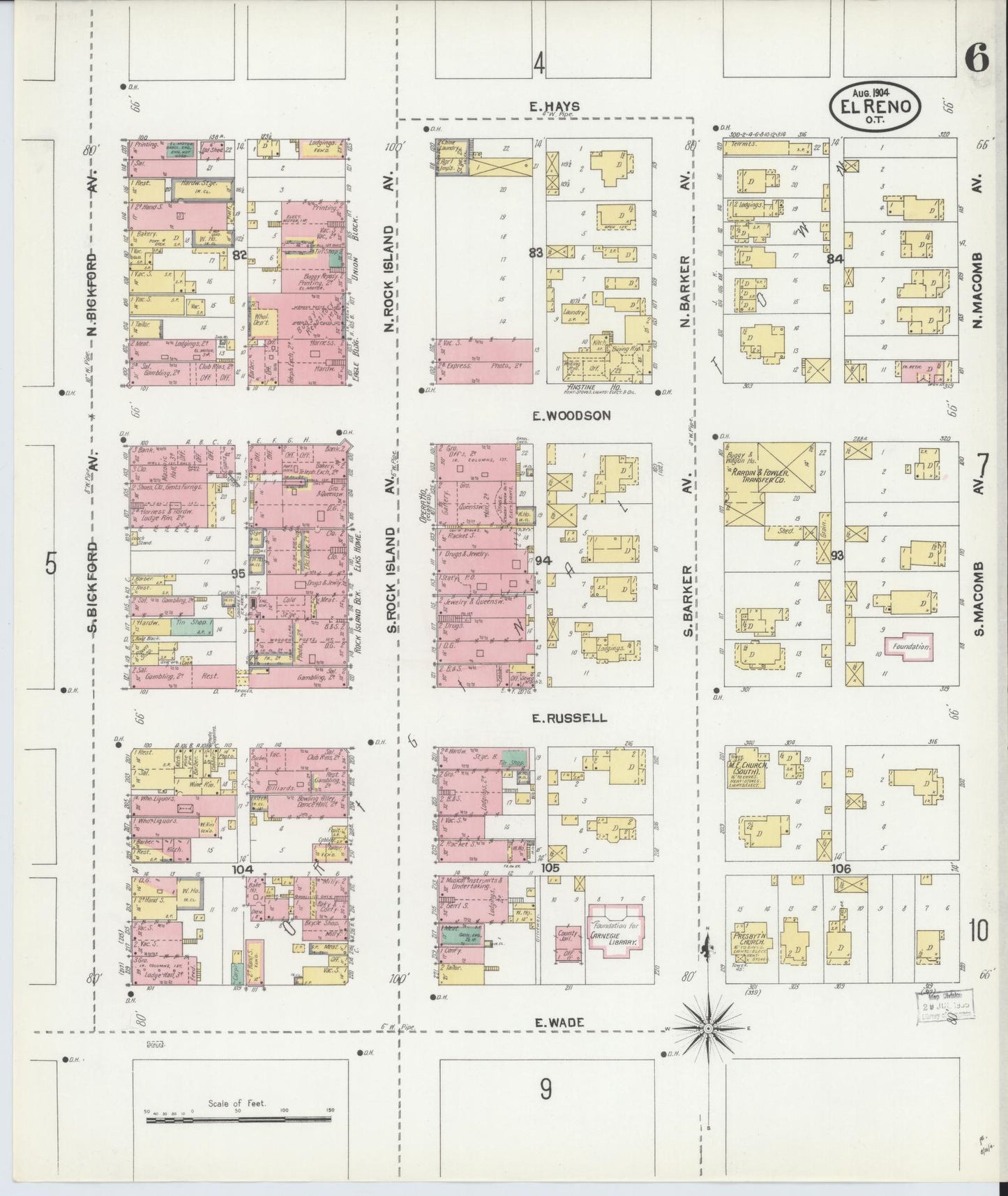 Sanborn Fire Insurance Map from El Reno, Canadian County, Oklahoma (1904), Sheet #0006 - Historic Sanborn Fire Insurance Map Print, vintage old map wall art, antique decor, genealogy gift, Oklahoma Oklahoma map
