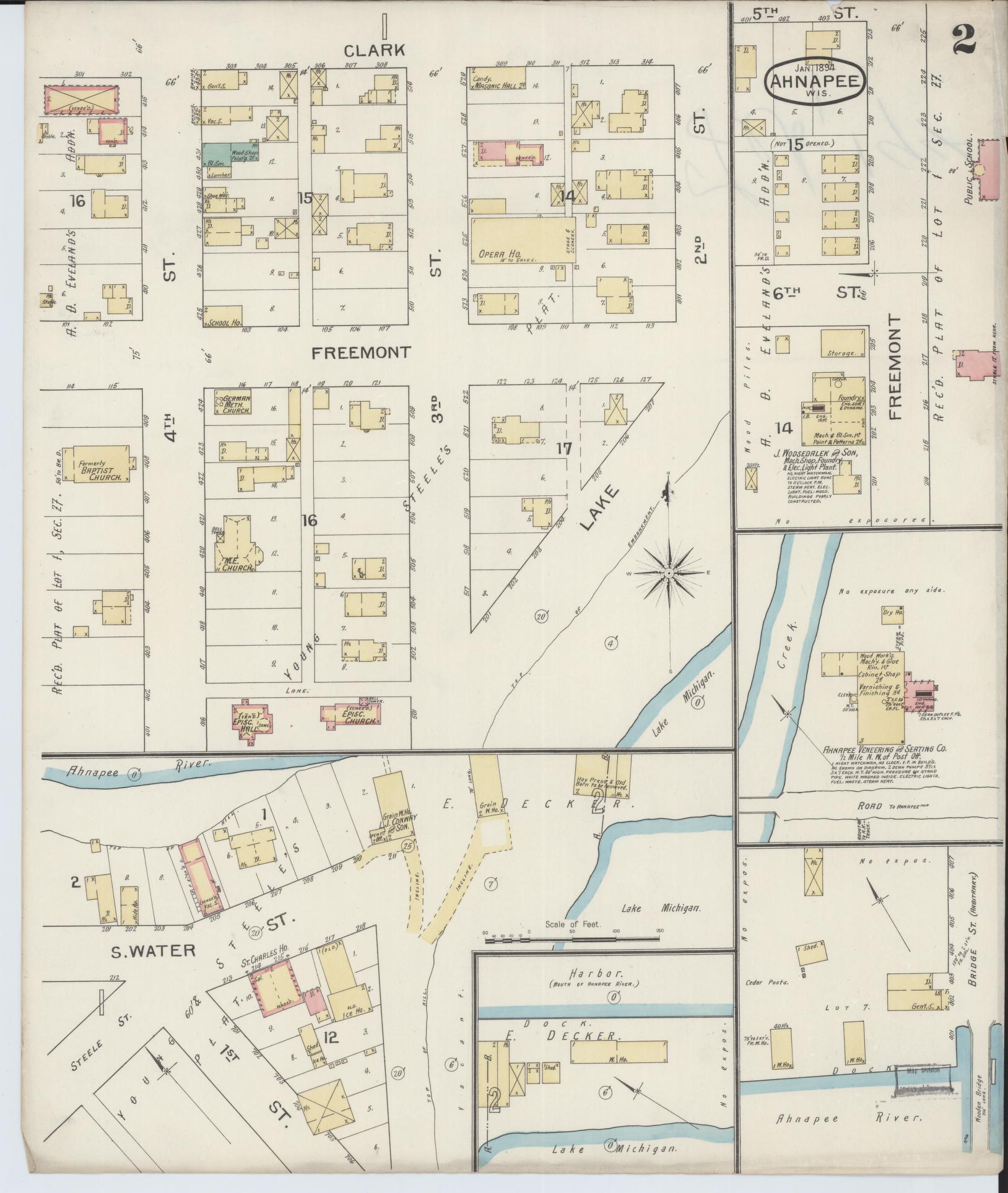 Sanborn Fire Insurance Map from Ahnapee, Kewaunee County, Wisconsin (1894), Sheet #0002 - Complete Map Set gallery image, historic Sanborn map, vintage wall art, Wisconsin Wisconsin