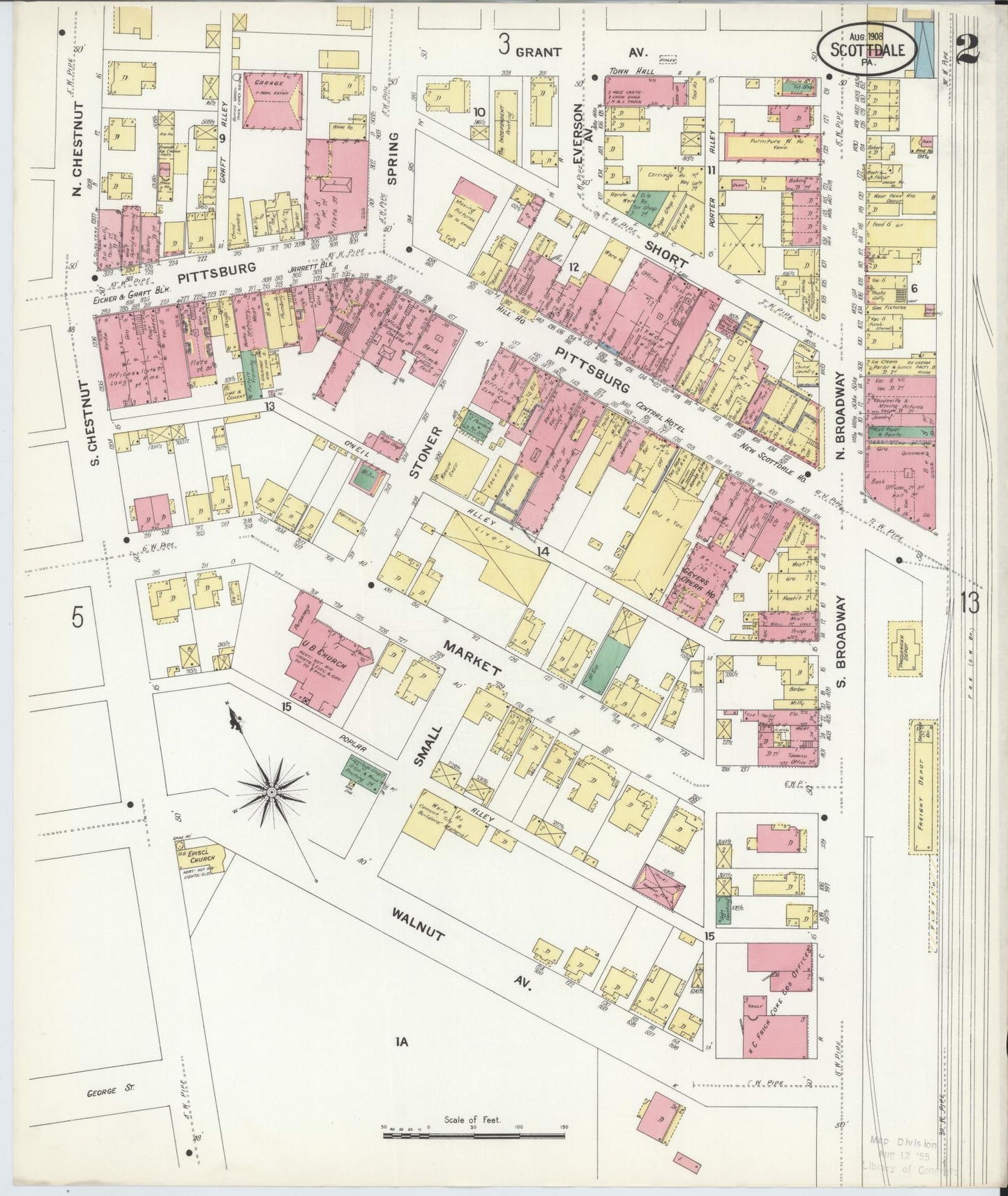 Sanborn Fire Insurance Map from Scottdale, Westmoreland County, Pennsylvania (1908), Sheet #0002 - Complete Map Set gallery image, historic Sanborn map, vintage wall art, Pennsylvania Pennsylvania