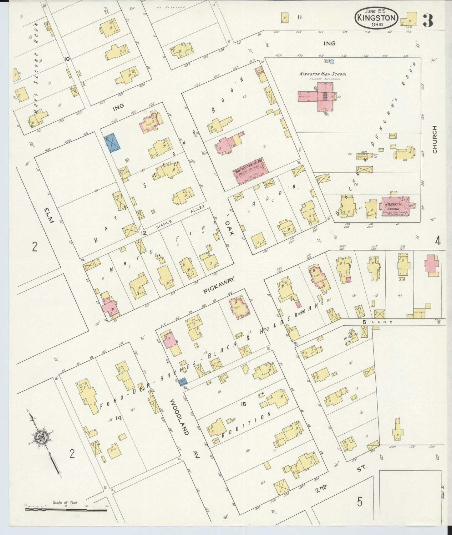 Sanborn Fire Insurance Map from Kingston, Ross County, Ohio (1915), Sheet #0003 - Historic Sanborn Fire Insurance Map Print, vintage old map wall art, antique decor, genealogy gift, Ohio Ohio map