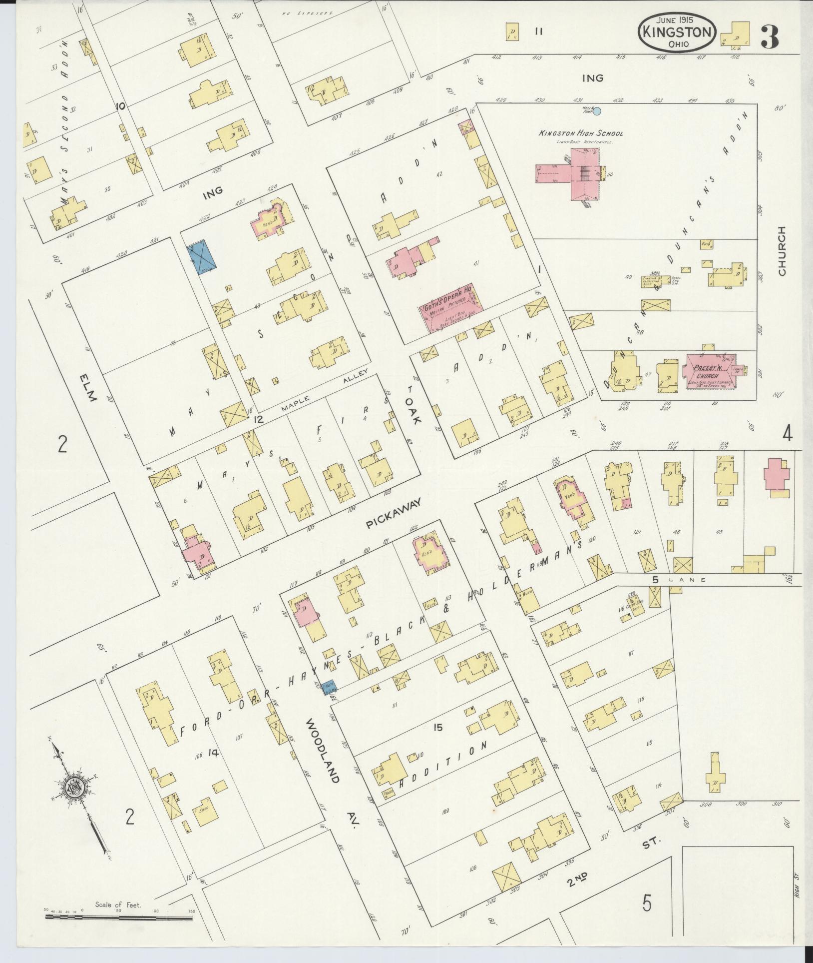 Sanborn Fire Insurance Map from Kingston, Ross County, Ohio (1915), Sheet #0003 - Historic Sanborn Fire Insurance Map Print, vintage old map wall art, antique decor, genealogy gift, Ohio Ohio map
