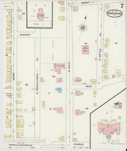 Sanborn Fire Insurance Map from Greensburg, Westmoreland County, Pennsylvania (1891), Sheet #0007 - Historic Sanborn Fire Insurance Map Print, vintage old map wall art, antique decor, genealogy gift, Pennsylvania Pennsylvania map