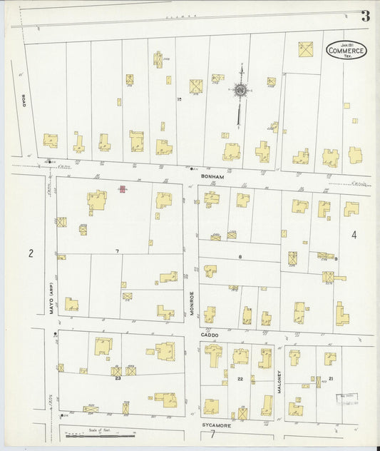 Sanborn Fire Insurance Map from Commerce, Hunt County, Texas (1911), Sheet #0003 - Historic Sanborn Fire Insurance Map Print, vintage old map wall art, antique decor, genealogy gift, Texas Texas map