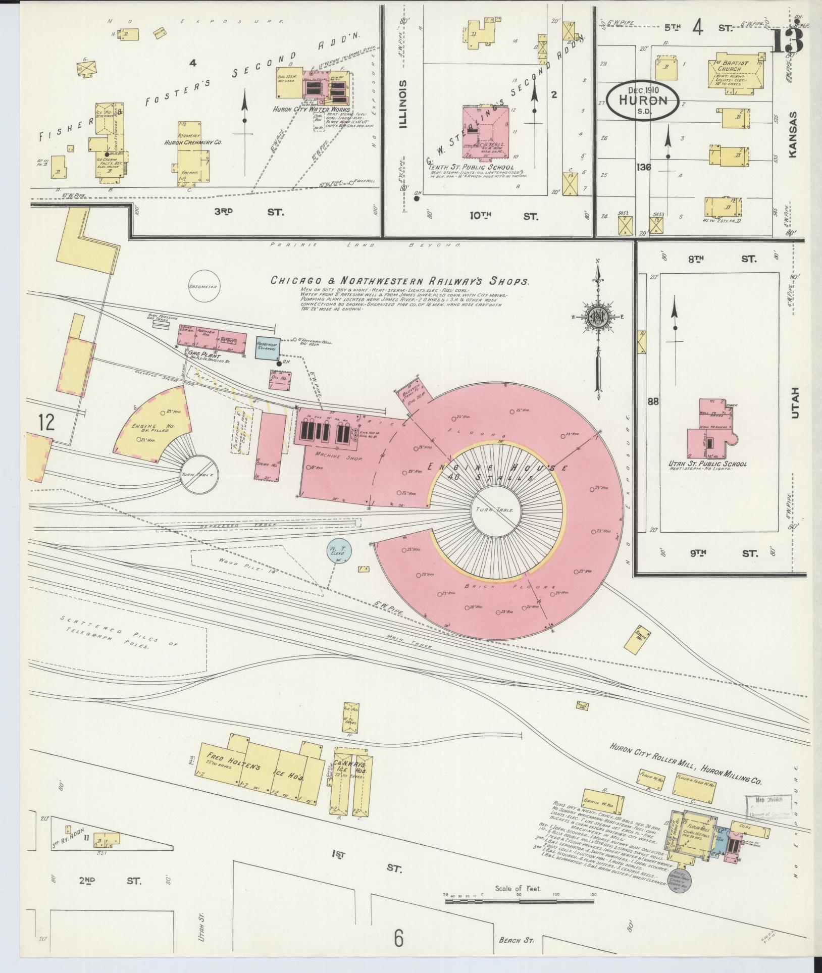 Sanborn Fire Insurance Map from Huron, Beadle County, South Dakota (1910), Sheet #0013 - Complete Map Set gallery image, historic Sanborn map, vintage wall art, South Dakota South Dakota