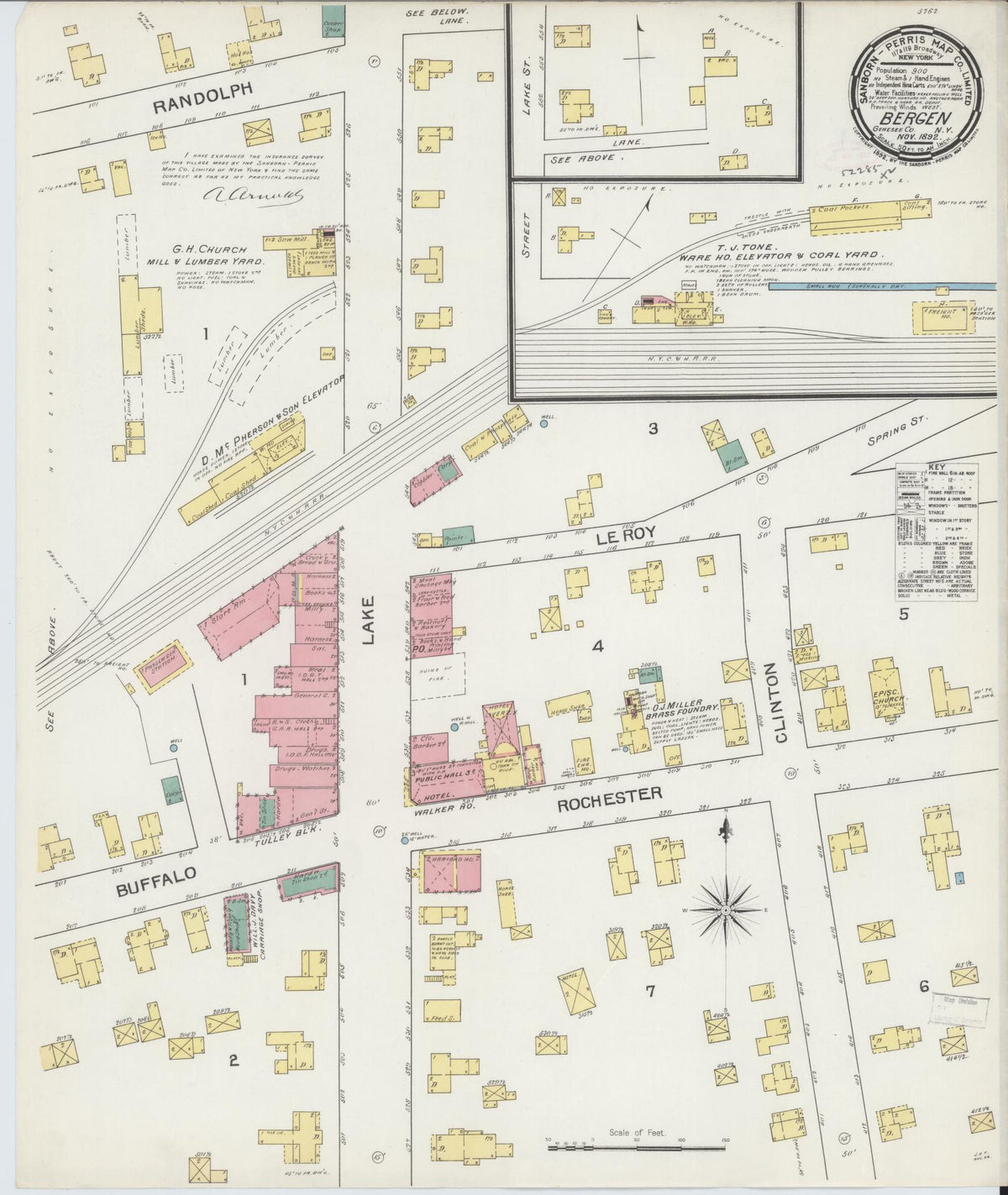 Sanborn Fire Insurance Map from Bergen, Genesee County, New York (1892), Sheet #0001 - Historic Sanborn Fire Insurance Map Print, vintage old map wall art, antique decor, genealogy gift, New York New York map