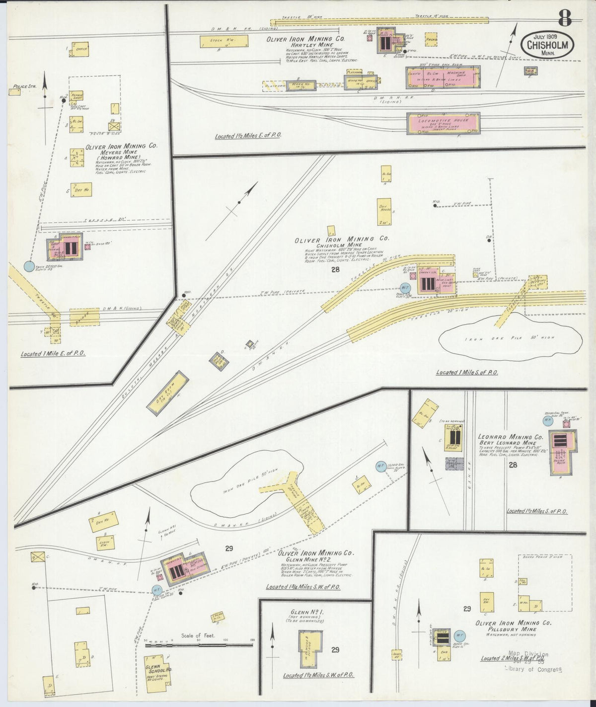 Sanborn Fire Insurance Map from Chisholm, Saint Louis County, Minnesota (1909), Sheet #0008 - Complete Map Set gallery image, historic Sanborn map, vintage wall art, Minnesota Minnesota