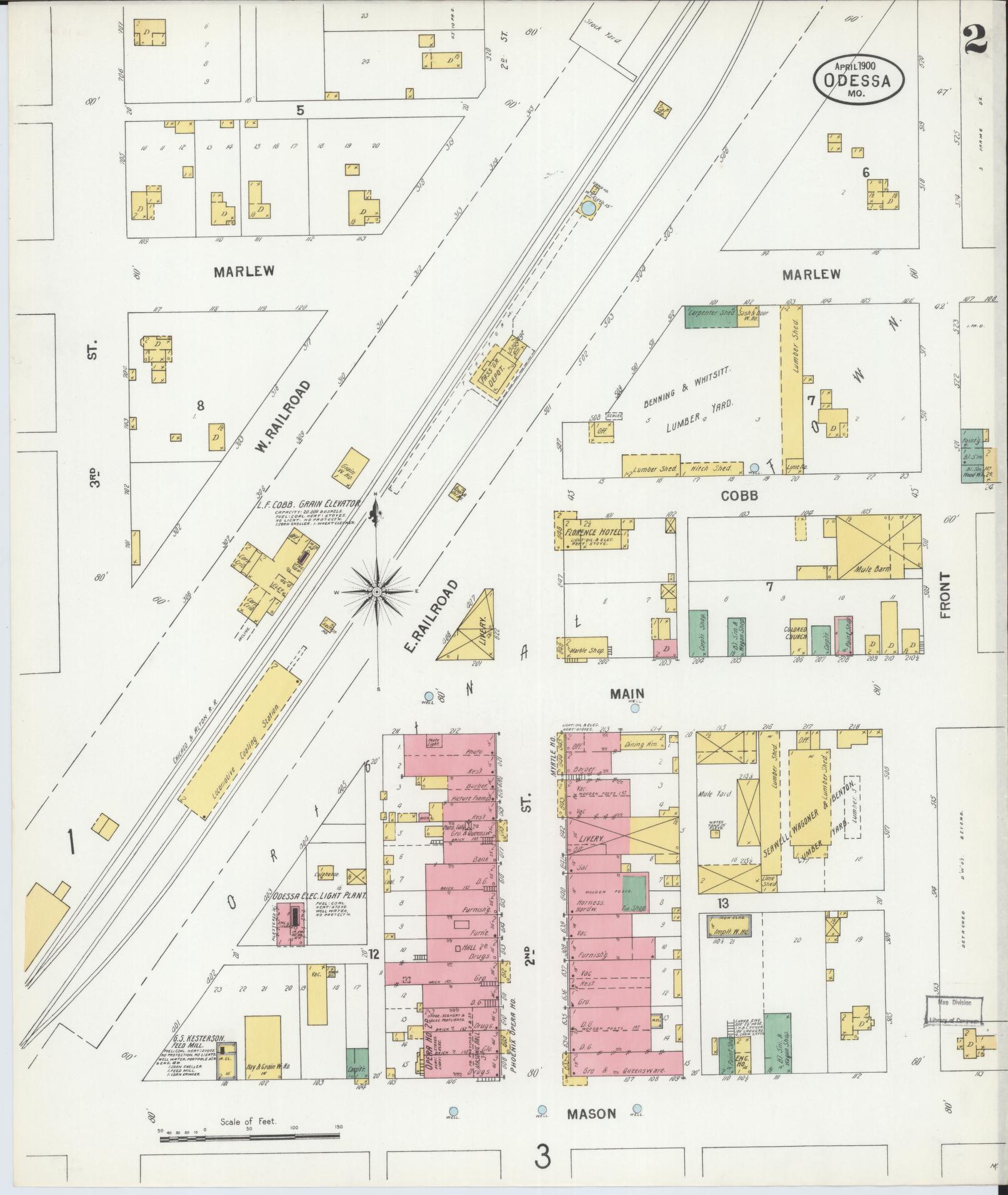Sanborn Fire Insurance Map from Odessa, Lafayette County, Missouri (1900), Sheet #0002 - Historic Sanborn Fire Insurance Map Print, vintage old map wall art, antique decor, genealogy gift, Missouri Missouri map