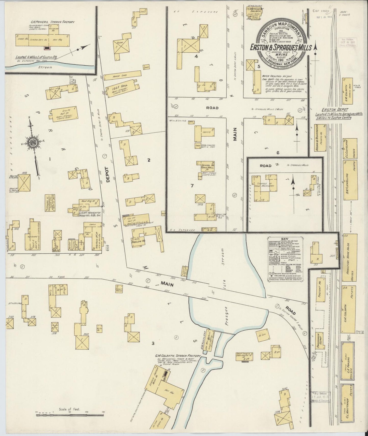 Sanborn Fire Insurance Map from Easton, Aroostook County, Maine (1911), Sheet #0001 - Historic Sanborn Fire Insurance Map Print, vintage old map wall art, antique decor, genealogy gift, Maine Maine map