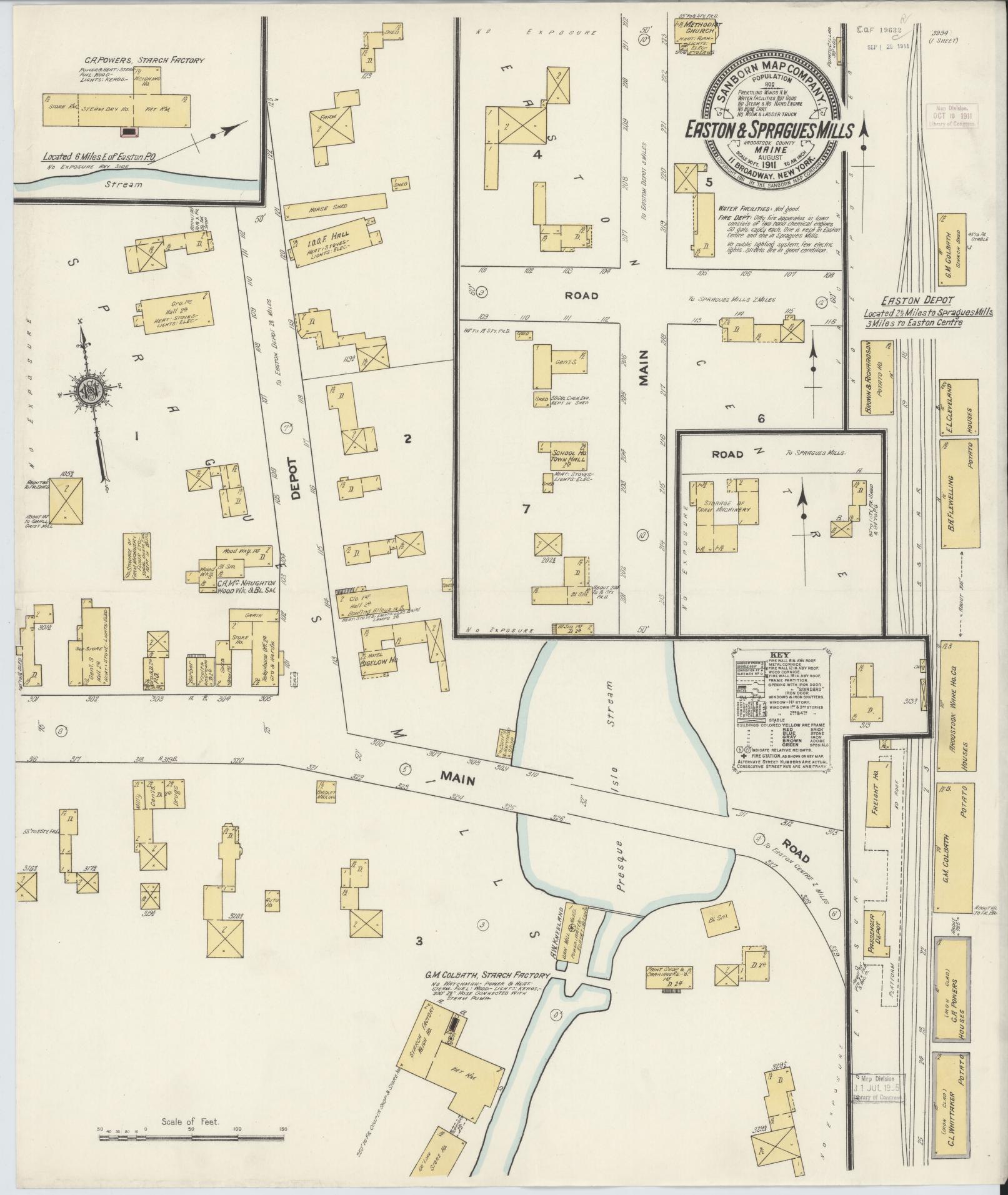 Sanborn Fire Insurance Map from Easton, Aroostook County, Maine (1911), Sheet #0001 - Historic Sanborn Fire Insurance Map Print, vintage old map wall art, antique decor, genealogy gift, Maine Maine map