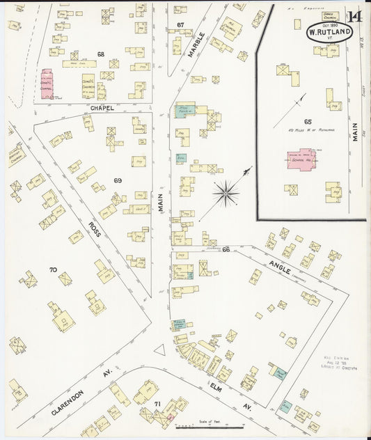 Sanborn Fire Insurance Map from Rutland, Rutland County, Vermont (1890), Sheet #0014 - Historic Sanborn Fire Insurance Map Print, vintage old map wall art, antique decor, genealogy gift, Vermont Vermont map