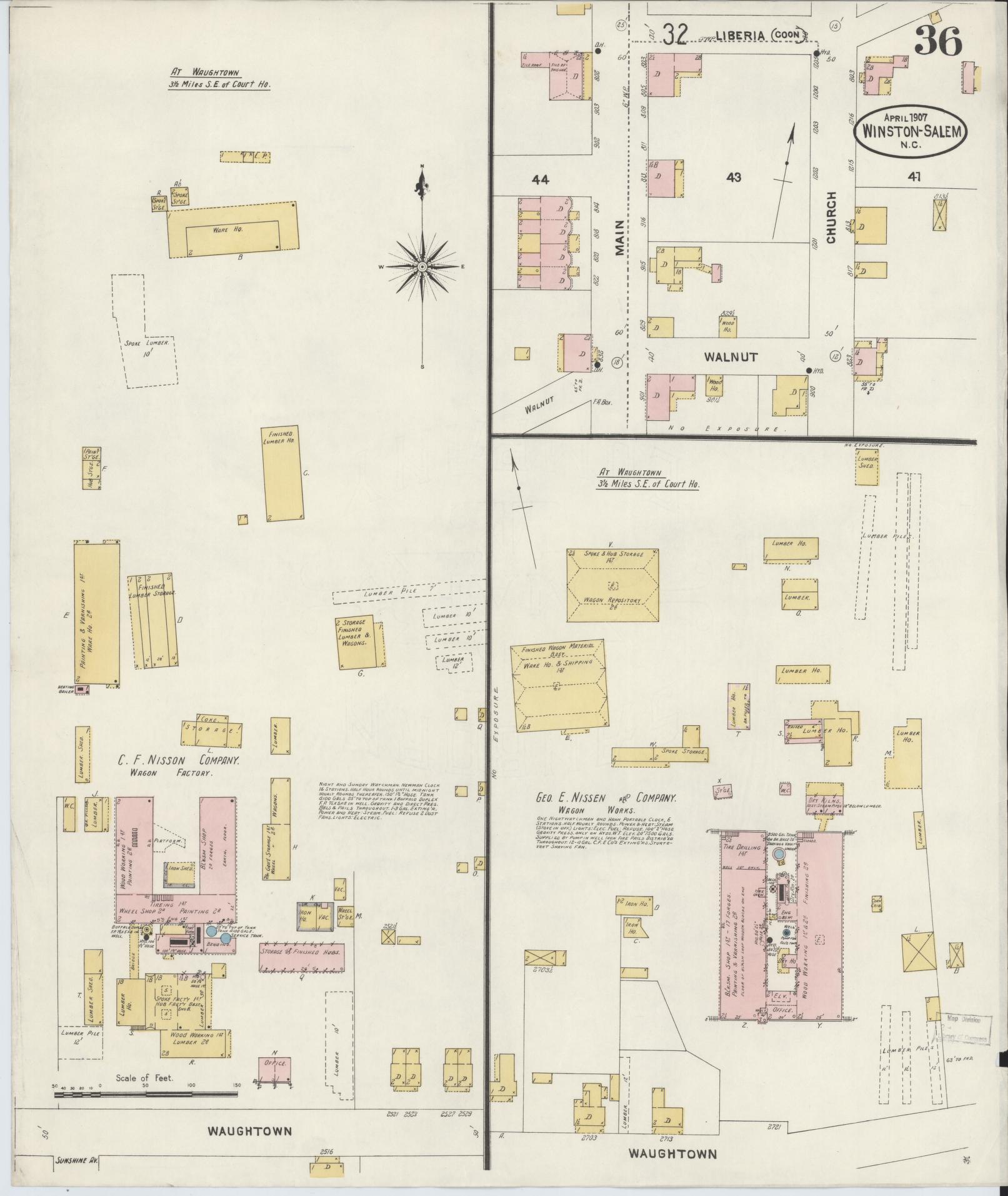 Sanborn Fire Insurance Map from Winston-Salem, Forsyth County, North Carolina (1907), Sheet #0036 - Historic Sanborn Fire Insurance Map Print, vintage old map wall art, antique decor, genealogy gift, North Carolina North Carolina map