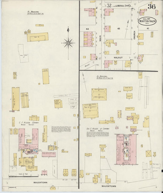 Sanborn Fire Insurance Map from Winston-Salem, Forsyth County, North Carolina (1907), Sheet #0036 - Historic Sanborn Fire Insurance Map Print, vintage old map wall art, antique decor, genealogy gift, North Carolina North Carolina map