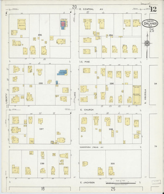 Sanborn Fire Insurance Map from Orlando, Orange County, Florida (1919), Sheet #0012 - Historic Sanborn Fire Insurance Map Print, vintage old map wall art, antique decor, genealogy gift, Florida Florida map