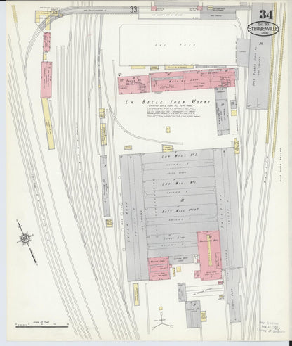 Sanborn Fire Insurance Map from Steubenville, Jefferson County, Ohio (1913), Sheet #0034 - Historic Sanborn Fire Insurance Map Print, vintage old map wall art, antique decor, genealogy gift, Ohio Ohio map