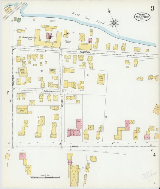 Sanborn Fire Insurance Map from Wolfeboro, Carroll County, New Hampshire (1901), Sheet #0003 - Historic Sanborn Fire Insurance Map Print, vintage old map wall art, antique decor, genealogy gift, New Hampshire New Hampshire map