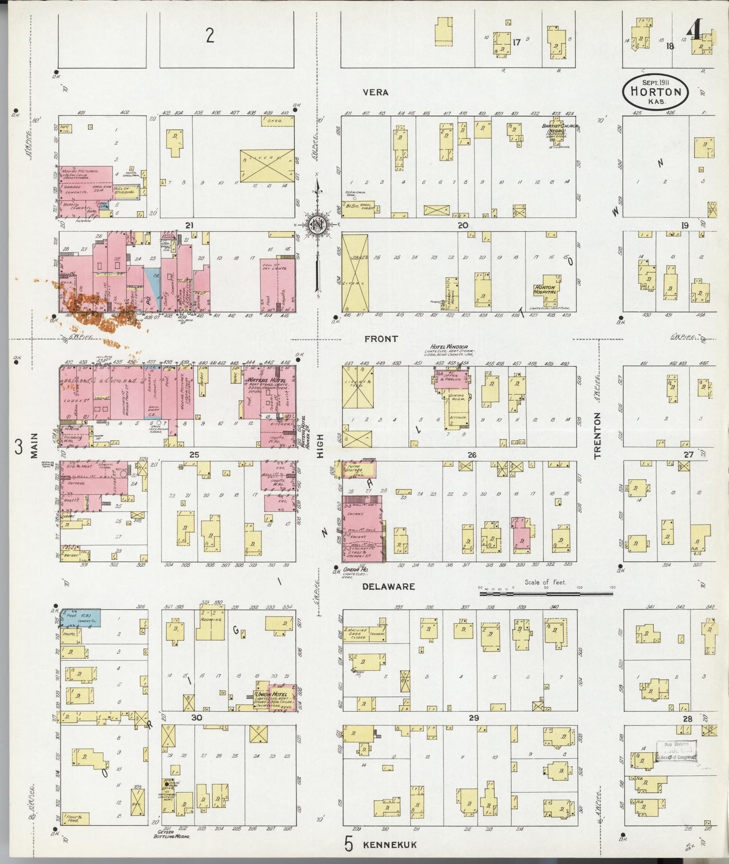 Sanborn Fire Insurance Map from Horton, Brown County, Kansas (1911), Sheet #0004 - Complete Map Set gallery image, historic Sanborn map, vintage wall art, Kansas Kansas