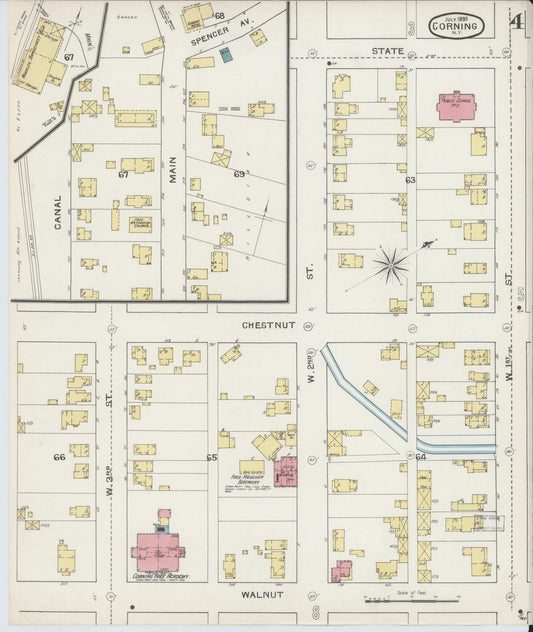 Sanborn Fire Insurance Map from Corning, Steuben County, New York (1893), Sheet #0004 - Historic Sanborn Fire Insurance Map Print, vintage old map wall art, antique decor, genealogy gift, New York New York map