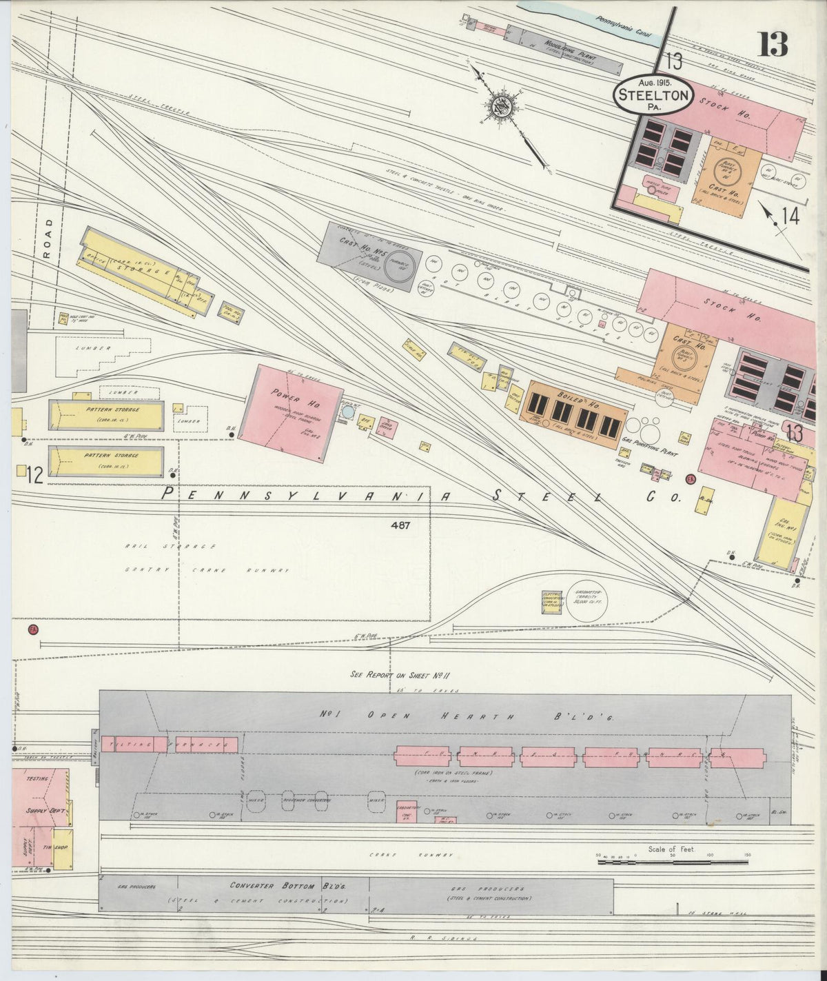 Sanborn Fire Insurance Map from Steelton, Dauphin County, Pennsylvania (1915), Sheet #0013 - Historic Sanborn Fire Insurance Map Print, vintage old map wall art, antique decor, genealogy gift, Pennsylvania Pennsylvania map