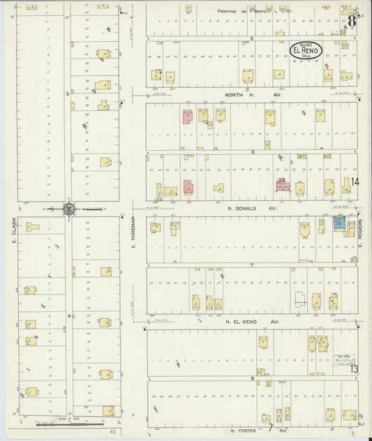 Sanborn Fire Insurance Map from El Reno, Canadian County, Oklahoma (1913), Sheet #0008 - Historic Sanborn Fire Insurance Map Print, vintage old map wall art, antique decor, genealogy gift, Oklahoma Oklahoma map