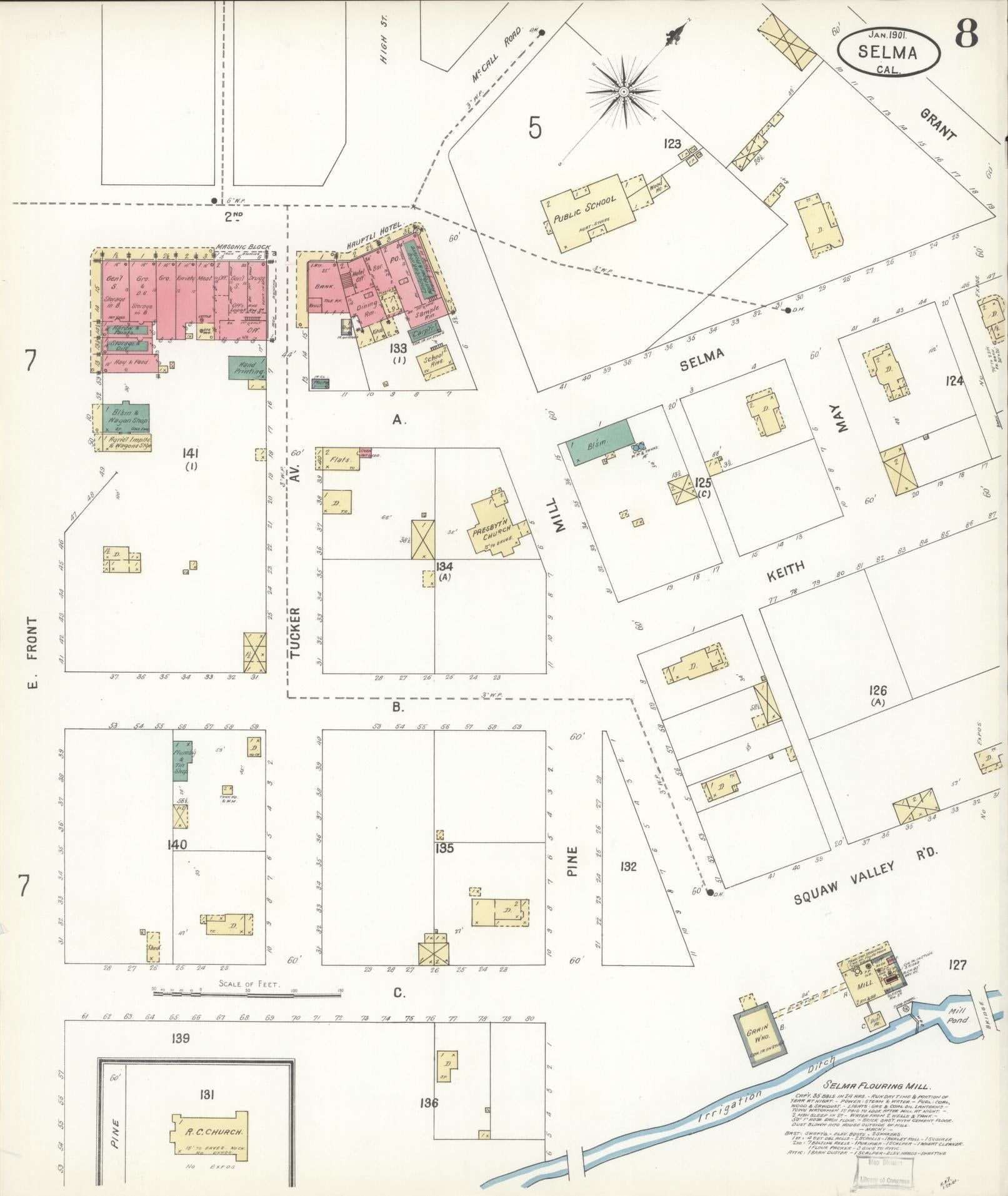Sanborn Fire Insurance Map from Selma, Fresno County, California (1901), Sheet #0008 - Complete Map Set gallery image, historic Sanborn map, vintage wall art, California California