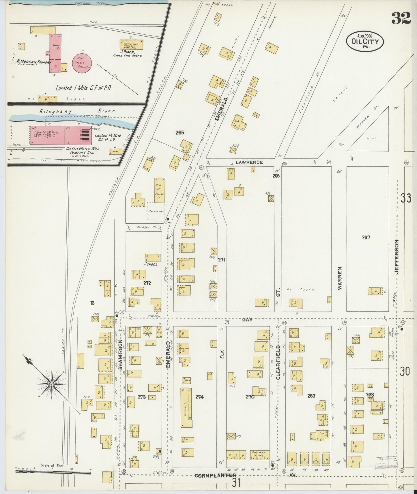 Sanborn Fire Insurance Map from Oil City, Venango County, Pennsylvania (1906), Sheet #0032 - Complete Map Set gallery image, historic Sanborn map, vintage wall art, Pennsylvania Pennsylvania