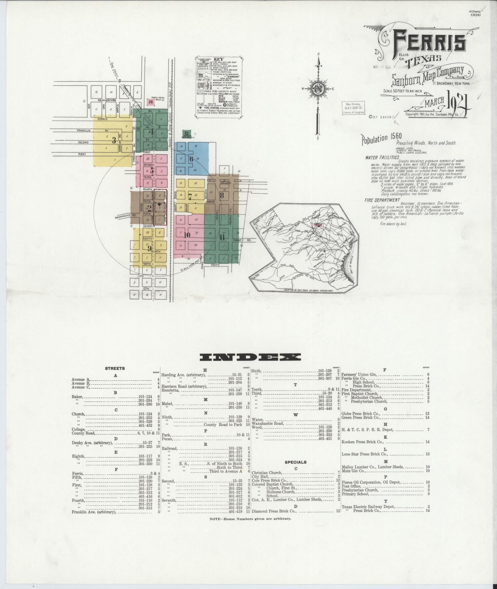 Sanborn Fire Insurance Map from Ferris, Ellis County, Texas. (1921) – Historic Sanborn Fire Insurance Map Print