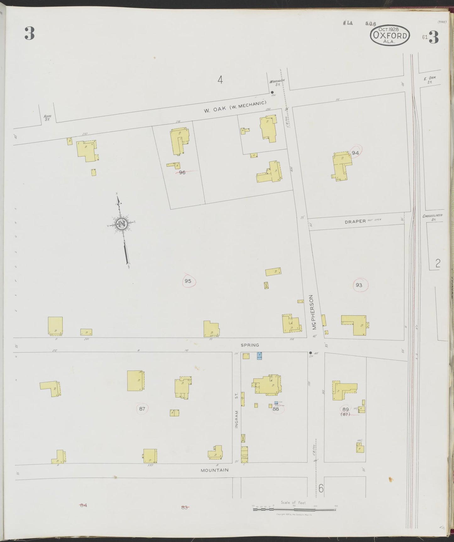 Sanborn Fire Insurance Map from Oxford, Calhoun County, Alabama (1928), Sheet #0003 - Complete Map Set gallery image, historic Sanborn map, vintage wall art, Alabama Alabama