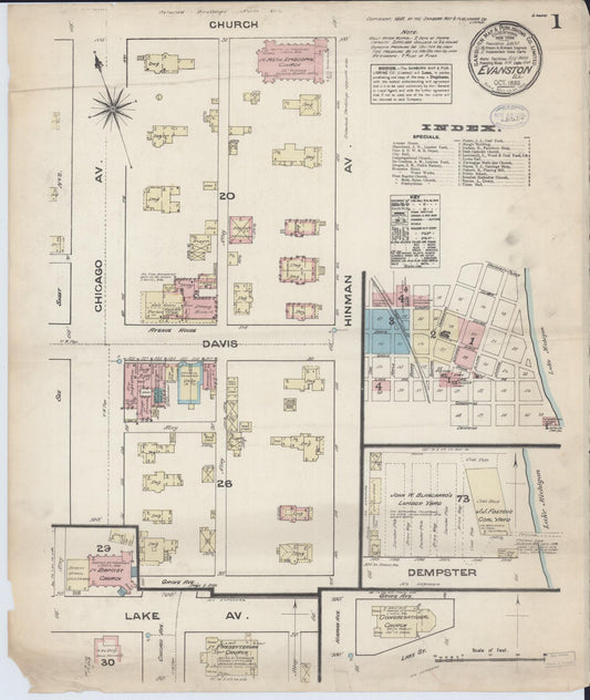 Sanborn Fire Insurance Map from Evanston, Cook County, Illinois (1883), Sheet #0001 - Historic Sanborn Fire Insurance Map Print, vintage old map wall art, antique decor, genealogy gift, Illinois Illinois map
