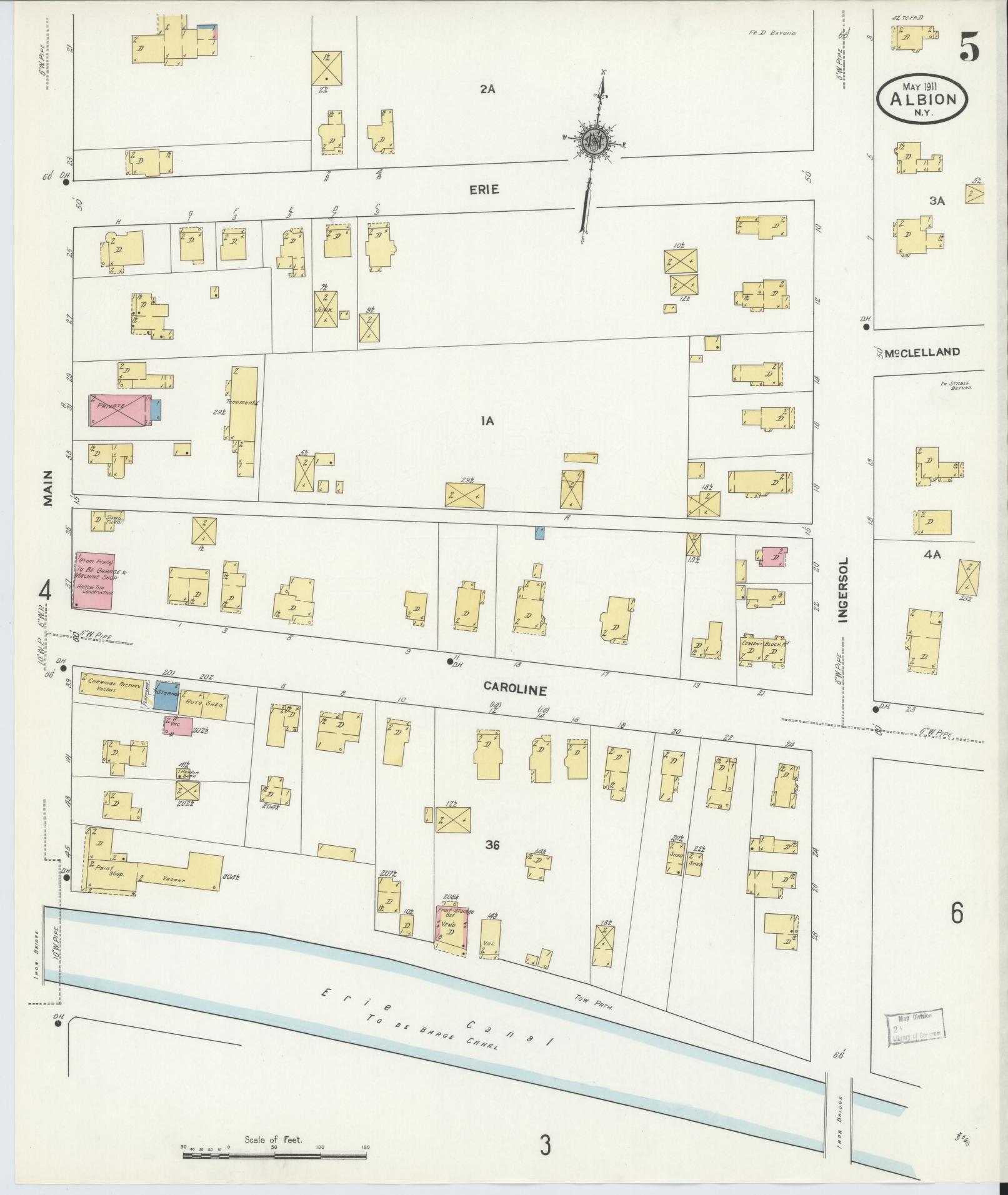 Sanborn Fire Insurance Map from Albion, Orleans County, New York (1911), Sheet #0005 - Complete Map Set gallery image, historic Sanborn map, vintage wall art, New York New York