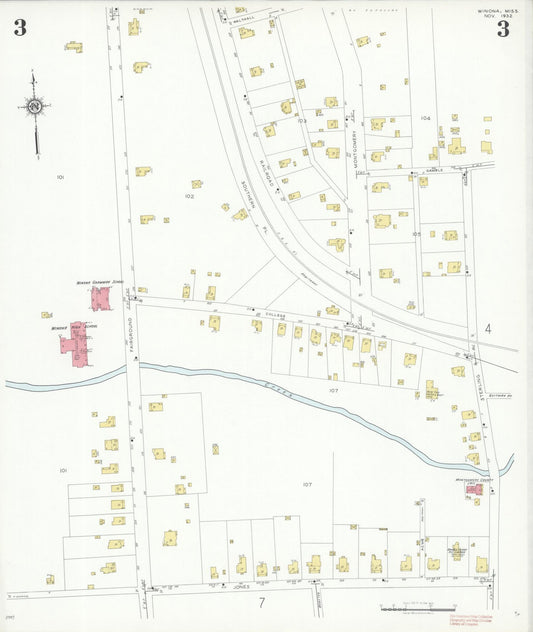 Sanborn Fire Insurance Map from Winona, Montgomery County, Mississippi (1932), Sheet #0003 - Historic Sanborn Fire Insurance Map Print, vintage old map wall art, antique decor, genealogy gift, Mississippi Mississippi map