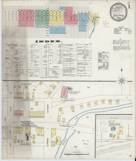 Sanborn Fire Insurance Map from Ashland, Schuylkill County, Pennsylvania (1896), Sheet #0001 - Historic Sanborn Fire Insurance Map Print, vintage old map wall art, antique decor, genealogy gift, Pennsylvania Pennsylvania map